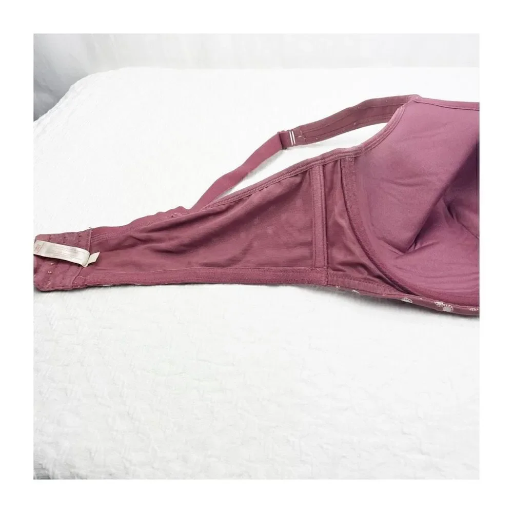 Cacique 44d lightly lined balconette maroon and white floral fruit print